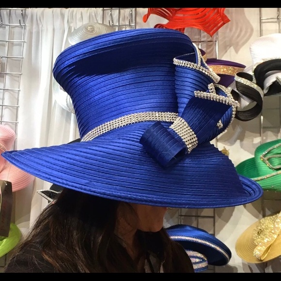 NEW Charm NY * Royal Blue * RHINESTONE HAT CHURCH BLING COGIC DERBY - Picture 3 of 4